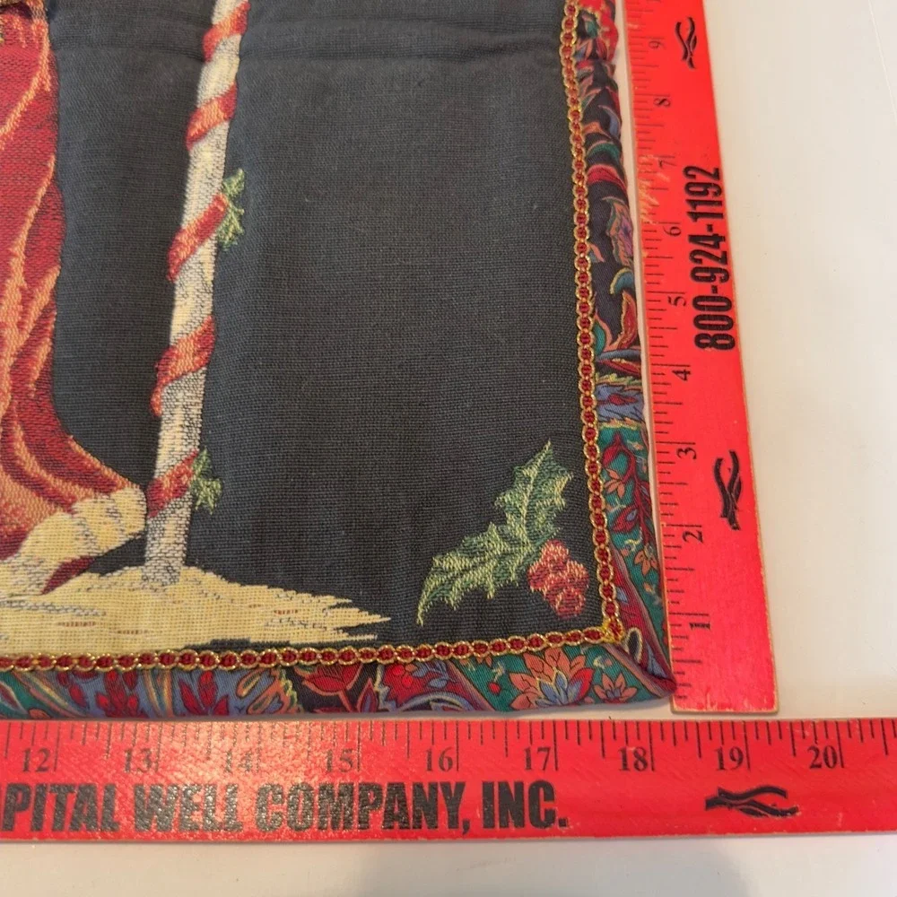 Vintage Santa Claus Woven Tapestry Wall‎ Hanging Paisley Border 18.5x17